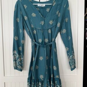 Time and Tru Teal Floral Long Sleeve Dress